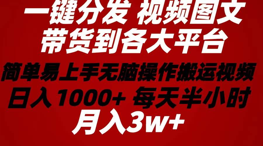 2024年 一键分发带货图文视频  简单易上手 无脑赚收益 每天半小时日入1…网创吧-网创项目资源站-副业项目-创业项目-搞钱项目八百网赚