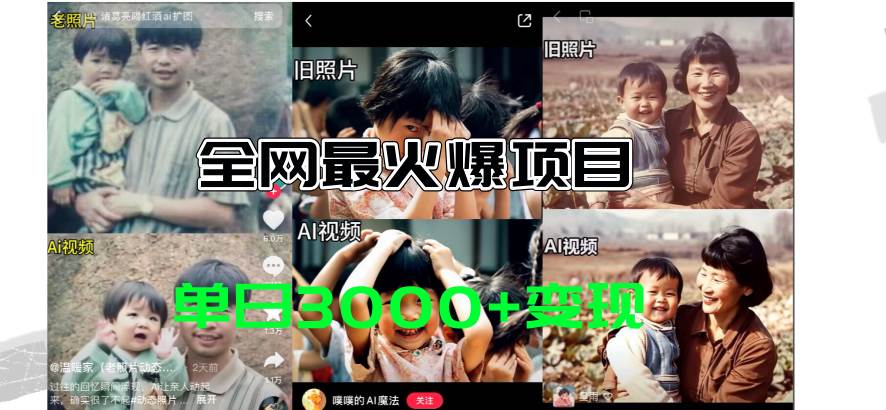 全网爆火的AI让老照片动起来教程，蹭热点日赚3000+，内含免费工具一键…网创吧-网创项目资源站-副业项目-创业项目-搞钱项目八百网赚