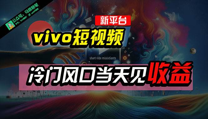 全新平台vivo短视频，新风口AI混剪无脑搬运，冷门风口当天见收益，7天…网创吧-网创项目资源站-副业项目-创业项目-搞钱项目八百网赚