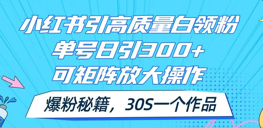 小红书引高质量白领粉，单号日引300+，可放大操作，爆粉秘籍！30s一个作品网创吧-网创项目资源站-副业项目-创业项目-搞钱项目八百网赚