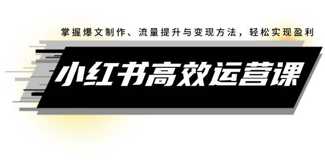 小红书高效运营课：掌握爆文制作、流量提升与变现方法，轻松实现盈利网创吧-网创项目资源站-副业项目-创业项目-搞钱项目八百网赚