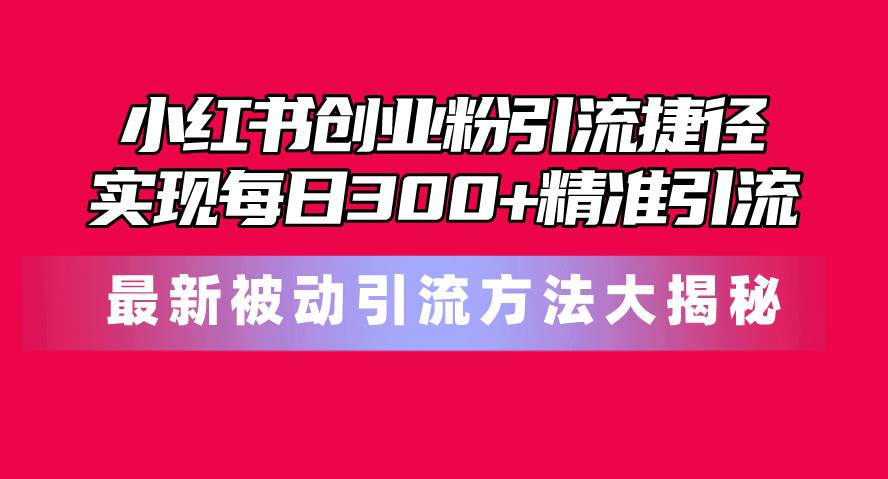 小红书创业粉引流捷径！最新被动引流方法大揭秘，实现每日300+精准引流网创吧-网创项目资源站-副业项目-创业项目-搞钱项目八百网赚