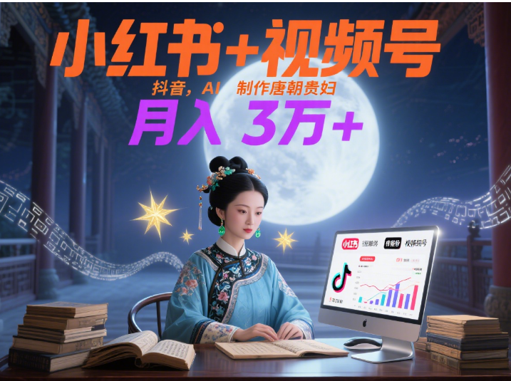 小红书+视频号+抖音，AI轻松制作唐朝贵妇IP，毒鸡汤、励志、减肥瘦身、养生赛道轻松切入，每天30分钟，轻松产出N条，月入3万+ 网创吧-网创项目资源站-副业项目-创业项目-搞钱项目八百网赚
