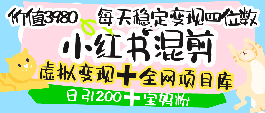 价值3980的小红书混剪， 虚拟变现 ＋全网项目库 ， 日引200+宝妈创业粉，每天稳定四位数变现网创吧-网创项目资源站-副业项目-创业项目-搞钱项目八百网赚