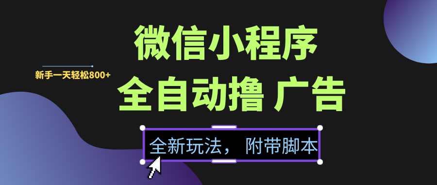 微信小程序挂机撸广告，全新玩法，新手一天轻松800+【附带脚本】网创吧-网创项目资源站-副业项目-创业项目-搞钱项目八百网赚