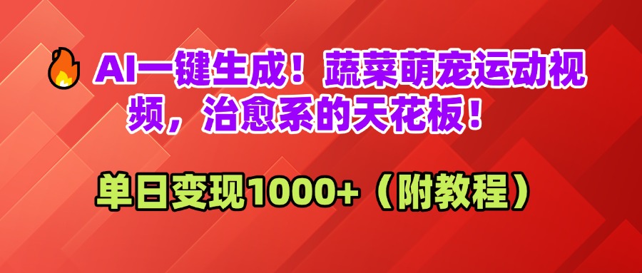 AI一键生成！蔬菜萌宠运动视频，治愈系的天花板！单日变现1000+（附教程）网创吧-网创项目资源站-副业项目-创业项目-搞钱项目八百网赚