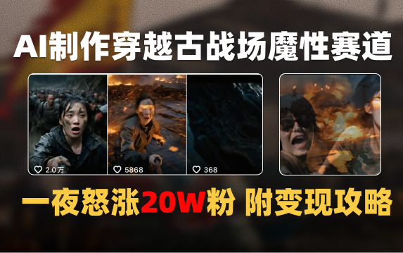 AI制作穿越古战场视频一夜涨粉20W保姆级教学（附AI变现指南）网创吧-网创项目资源站-副业项目-创业项目-搞钱项目八百网赚