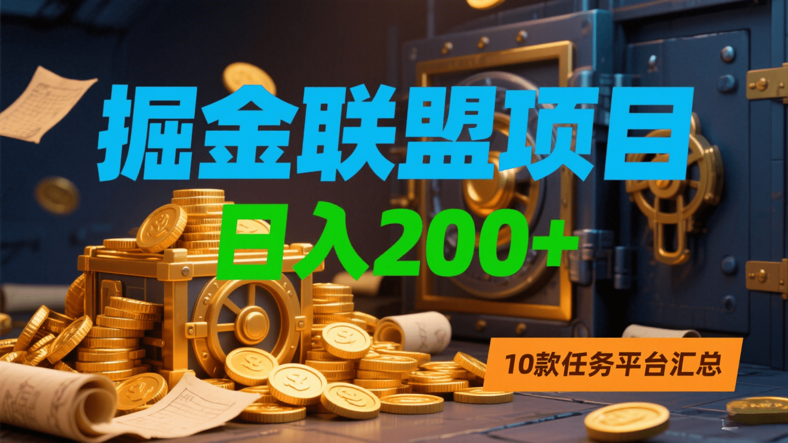 掘金联盟项目，日入200+，10款任务平台汇总网创吧-网创项目资源站-副业项目-创业项目-搞钱项目八百网赚
