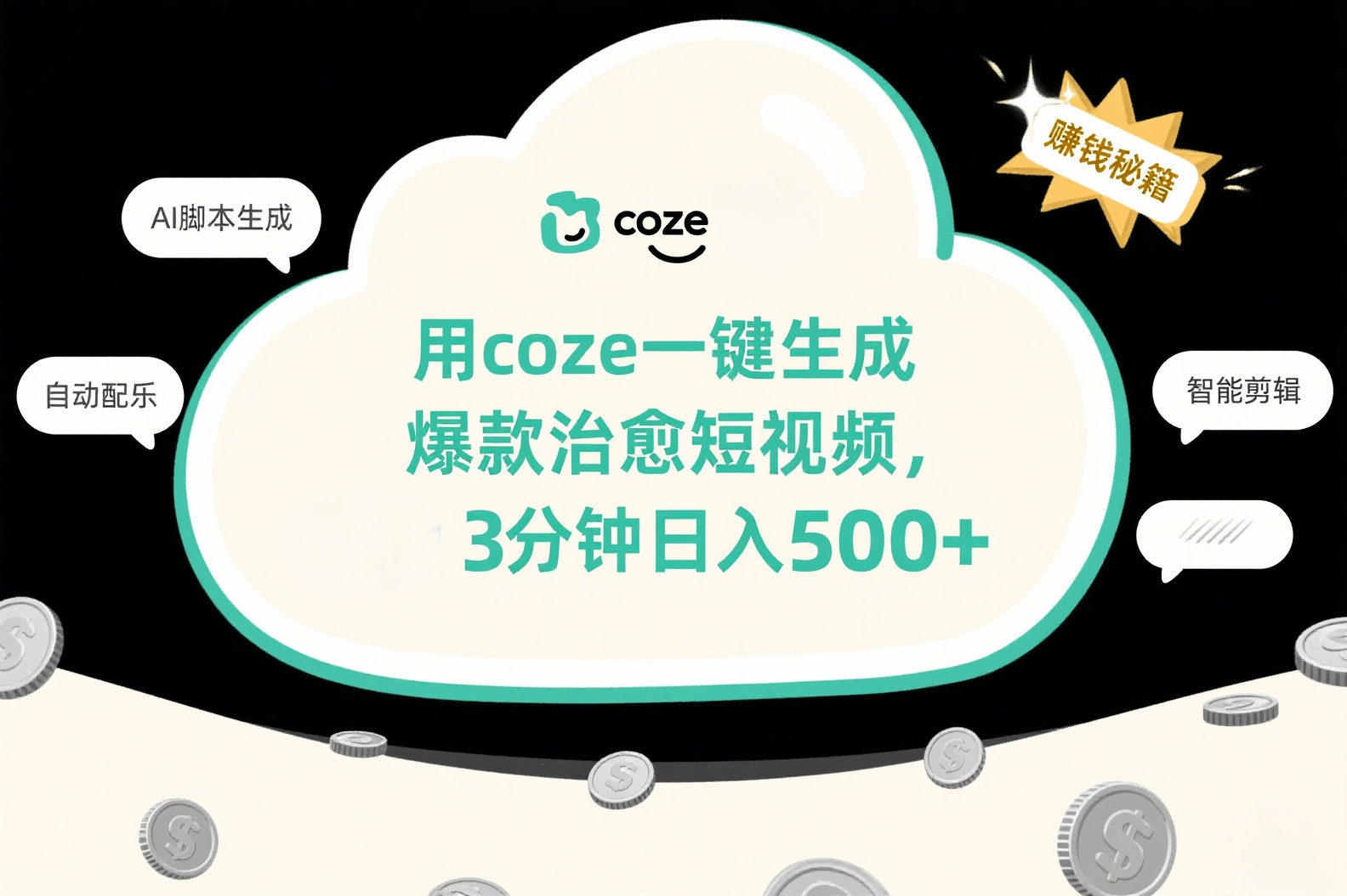 用coze一键生成爆款治愈短视频，3分钟日入500+网创吧-网创项目资源站-副业项目-创业项目-搞钱项目八百网赚