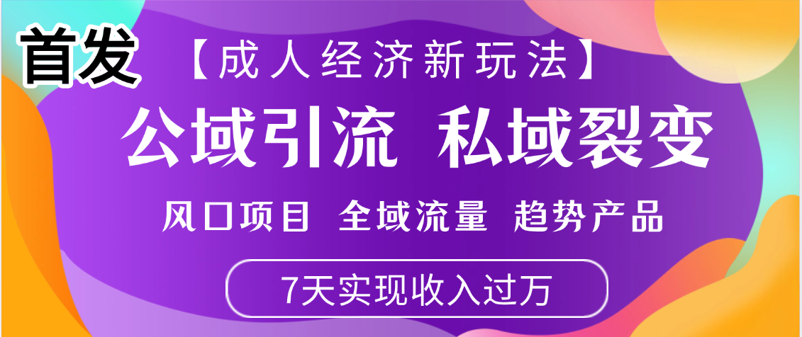首发：【成人经济新玩法】市面独家玩法，风口项目、全域流量、趋势产品，7天实现月入过万网创吧-网创项目资源站-副业项目-创业项目-搞钱项目八百网赚