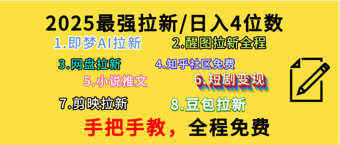 全程免费，手把手教，日入4位数的拉新项目，教会你免费使用各种AI软件，并且持续更新市面上最新的项目哦！网创吧-网创项目资源站-副业项目-创业项目-搞钱项目八百网赚