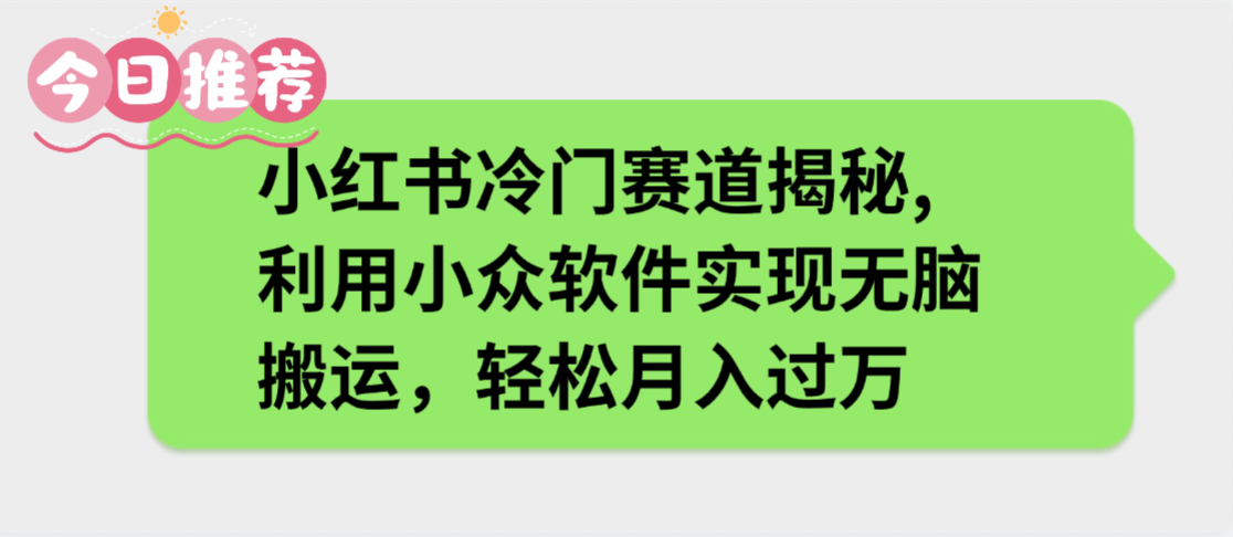 小红书冷门赛道揭秘,利用小众软件实现无脑搬运，轻松月入过万网创吧-网创项目资源站-副业项目-创业项目-搞钱项目八百网赚