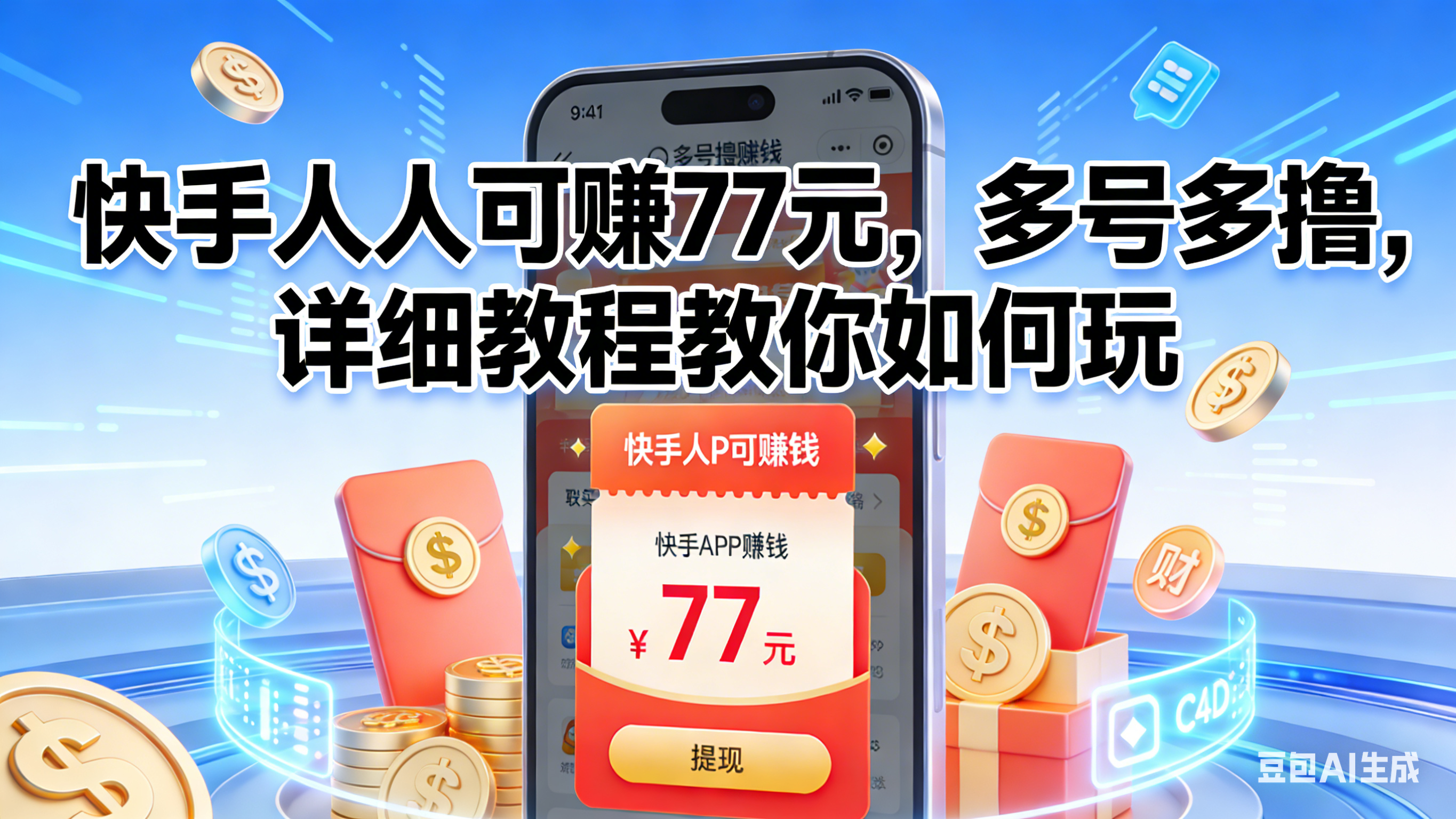快手人人可赚77元，多号多撸，详细教程教你如何玩网创吧-网创项目资源站-副业项目-创业项目-搞钱项目八百网赚