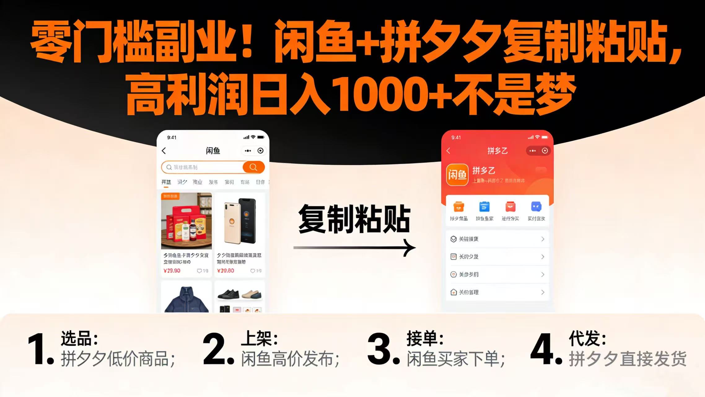 零门槛副业！闲鱼 + 拼夕夕复制粘贴，高利润日入 1000 + 不是梦网创吧-网创项目资源站-副业项目-创业项目-搞钱项目八百网赚